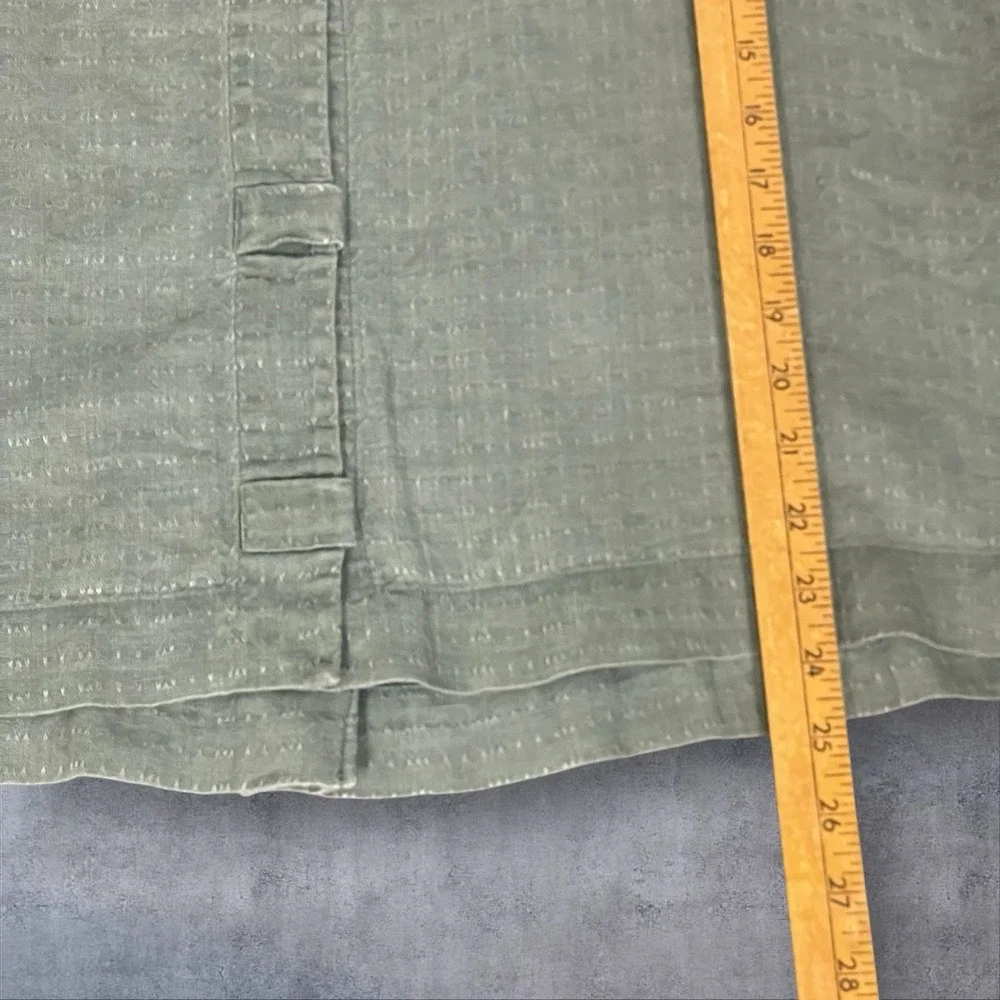 Eileen Fisher Button Front Textured Linen Tunic Top Womens M Green Laganlook - Picture 6 of 8